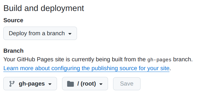 GitHub Pages configuration in repository settings
