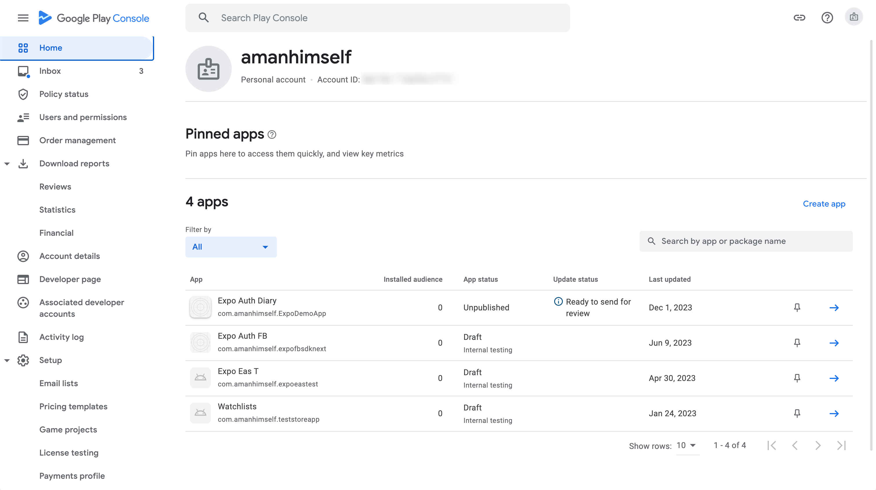Create app on Google Play Console