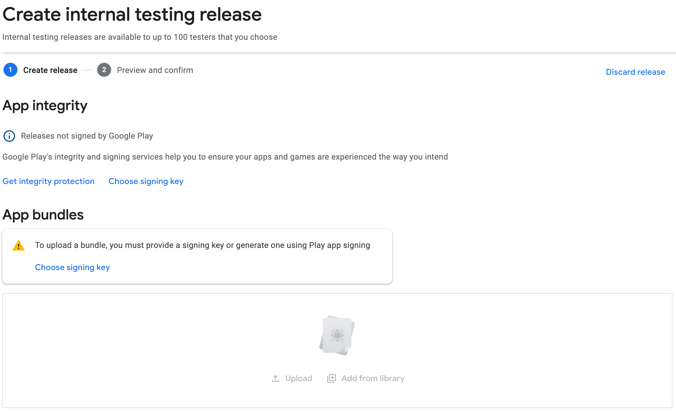 Selecting the signing key for the app bundle